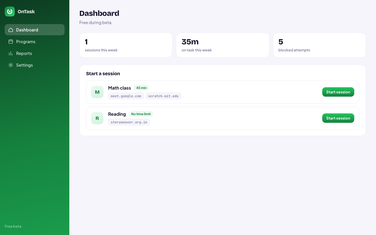 Start a session in one tap